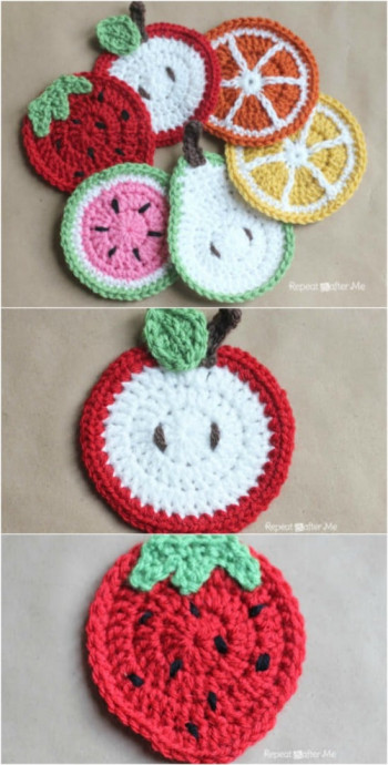 Crochet fruit coasters