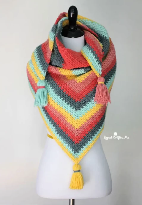 Crochet Caron Big Cakes Moss Stitch Shawl