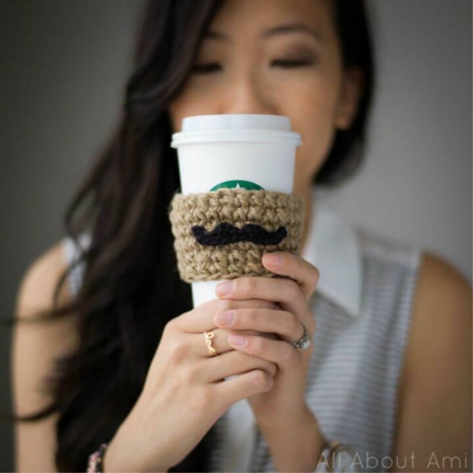 Crochet Moustache Coffee Sleeves Pattern