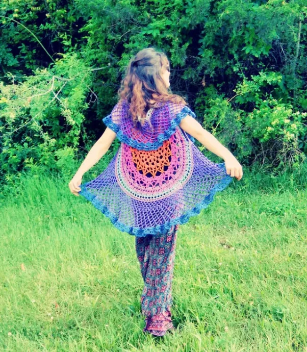 Crochet Lotus Mandala Circular Vest