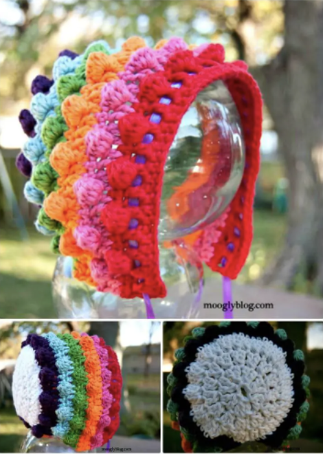 Crochet Blackberry Salad Striped Baby Bonnet Pattern: