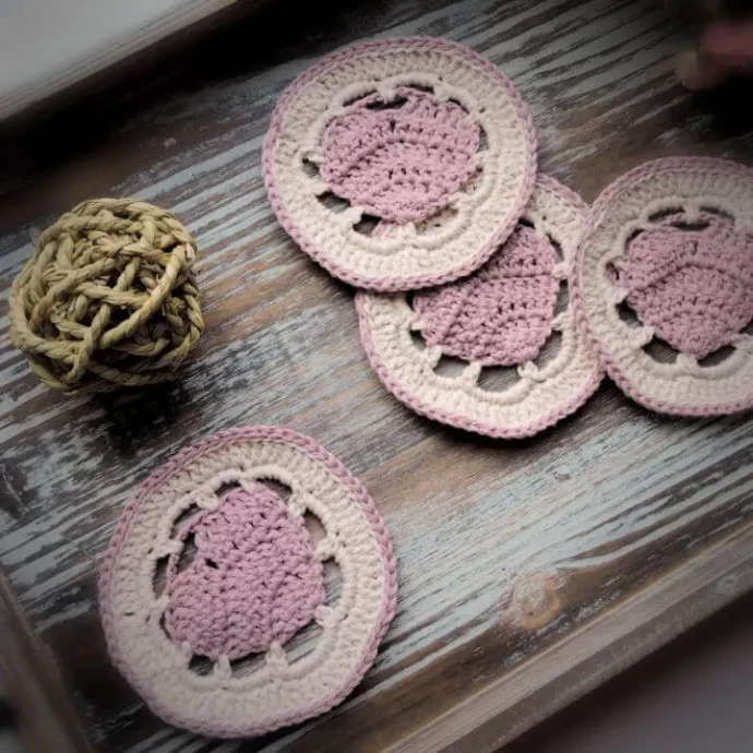 Crochet Cotton Yarn Belle Heart Coaster