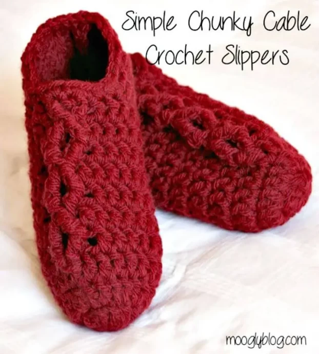 Simple Free Crochet Chunky Cable Slippers Pattern: