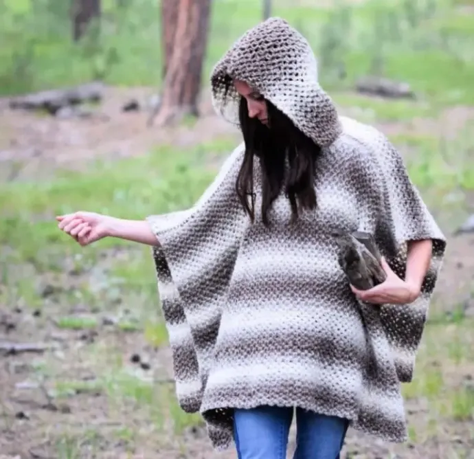 Create a Stylish Oversized Crochet Hooded Poncho Inspired by Driftwood