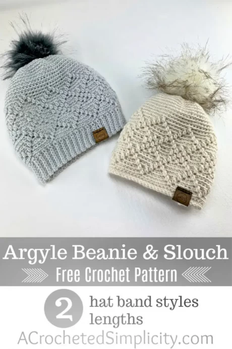 Crochet Argyle Beanie & Slouch Hat Pattern