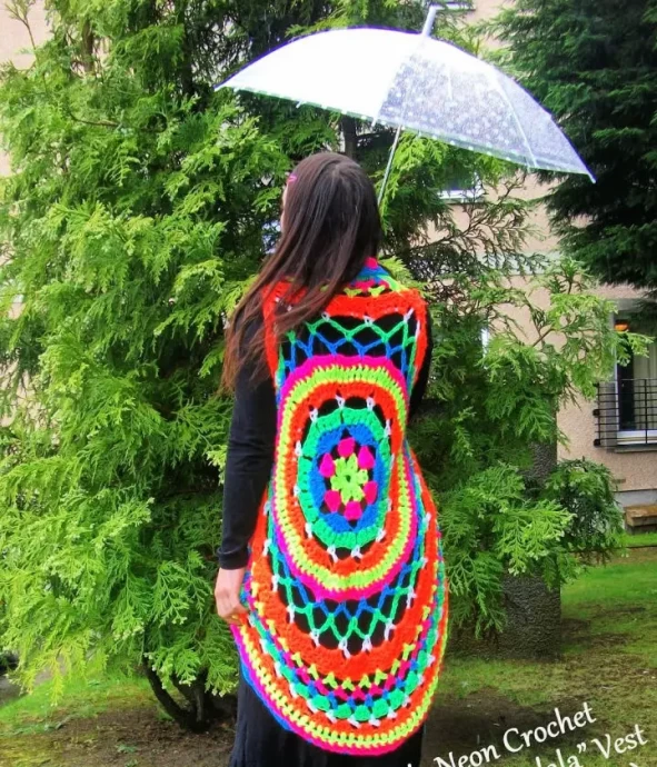 Crochet Rainbow Vermicelli Mandala Vest