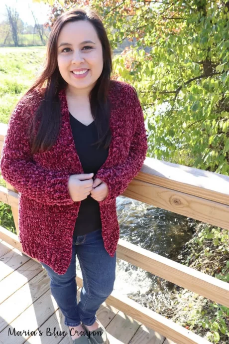 Pretty Crochet Velvet Cardigan Sweater