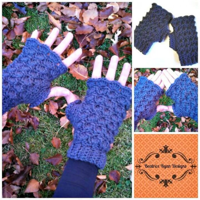 Crochet Shells & Bobbles Finger Less Gloves Pattern: