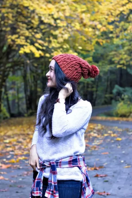 Create a Stylish and Warm Beanie Hat with Cable Stitches and Colorful Pom Pom for Winter Fashion Create a Stylish and Warm Beanie Hat with Cable Stitches and Colorful Pom Pom for Winter Fashion
