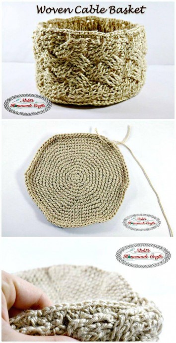 Free Crochet Woven Cable Basket Pattern:
