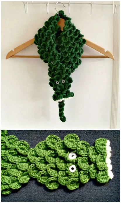 Crochet Crocodile Scarf Head Pattern: