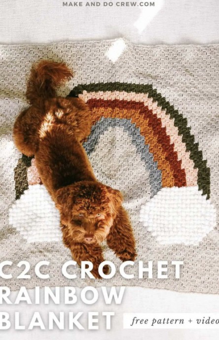 Modern Rainbow C2C Crochet Blanket Pattern (FREE)