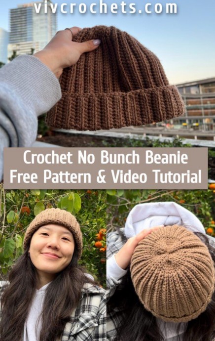 Crochet No Bunching Ribbed Beanie Hat