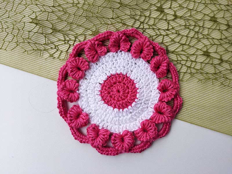 Create Your Own Charming Crochet Round Coaster with Heart Motif - A Perfect DIY Project