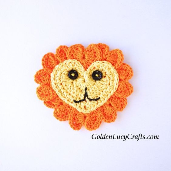 Crochet Heart Lion Applique