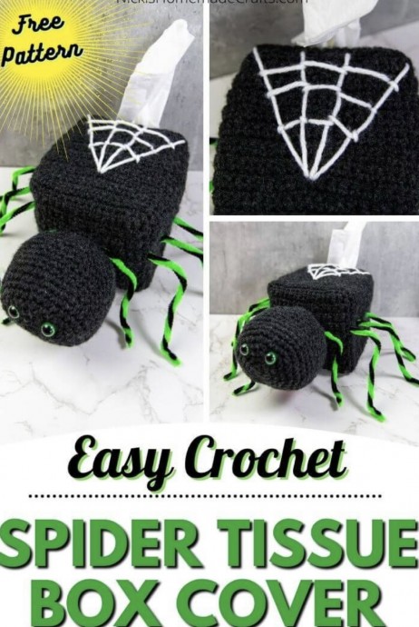 Crochet Spider Tissue Box Cover For Halloween