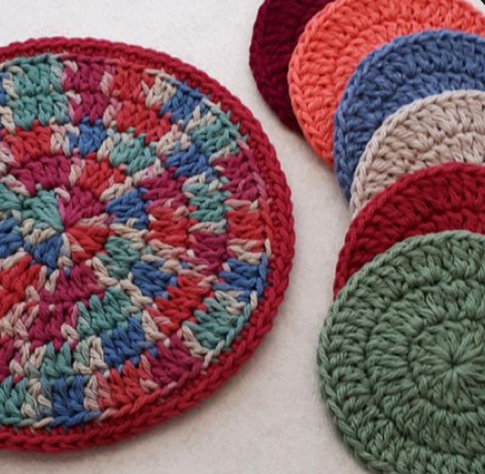 Crochet Coasters and Hot Pad Set