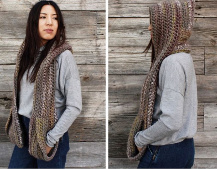 Crochet Kodiak Hooded Pocket Scarf