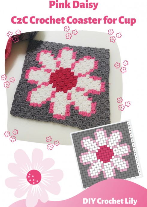 Discover the Charming Pink Daisy C2C Crochet Cup Coaster for Your Home Decor Discover the Charming Pink Daisy C2C Crochet Cup Coaster for Your Home Decor
