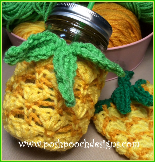 Crochet Pineapple Jar Cozie