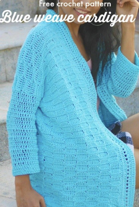 Blue Weave Crochet Cardigan
