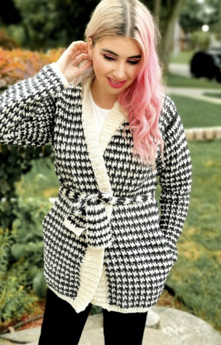 Crochet Houndstooth Comfy Cardigan