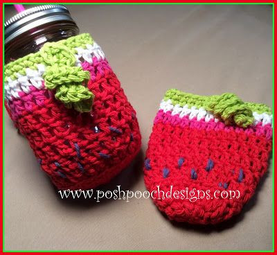 Crochet Watermelon Jar Cozie
