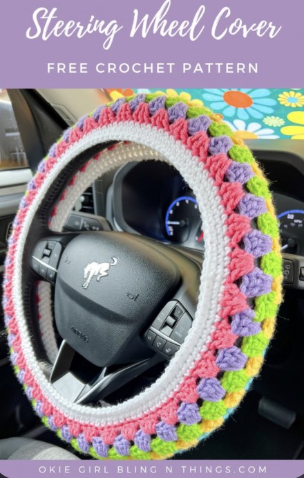 Free Granny Stripe Steering Wheel Cover Crochet Pattern for Beginners and Experts Free Granny Stripe Steering Wheel Cover Crochet Pattern for Beginners and Experts