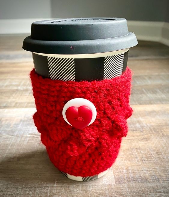 Crochet Valentine Bobble Cup Cozy