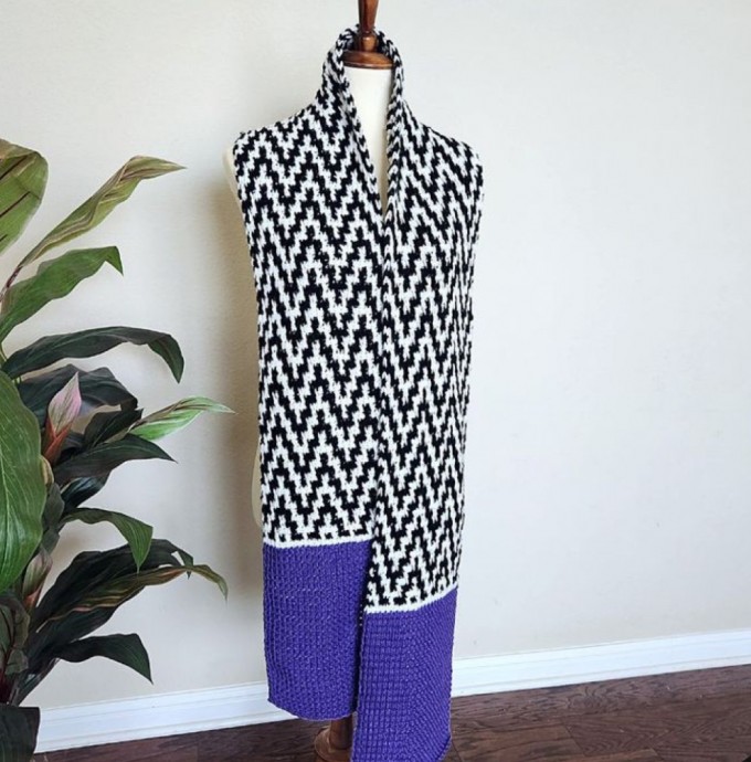 Crochet Tunisian Mosaic Chevron Scarf