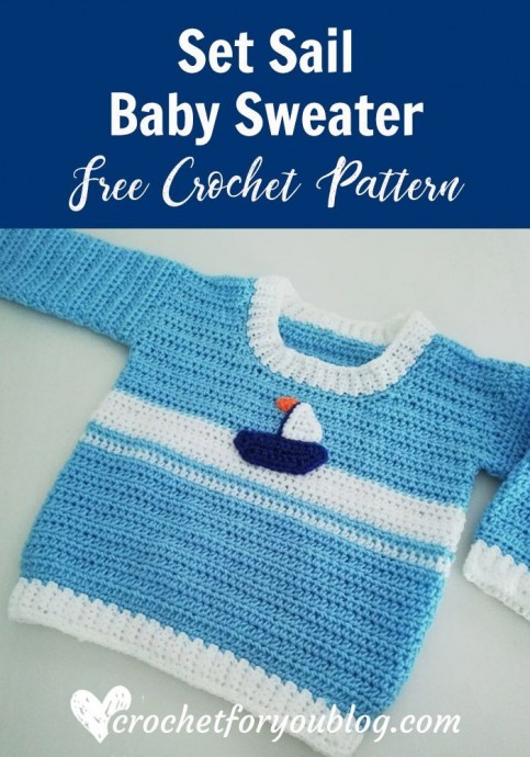 Adorable  Sail Crochet Baby Sweater