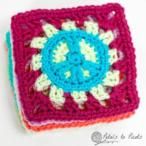 Crochet Peace Sign Granny Squares Pattern