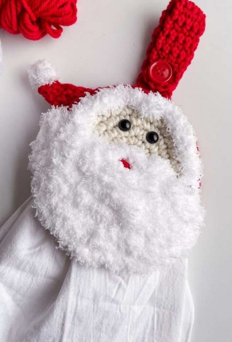 Crochet Santa Kitchen Towel Topper