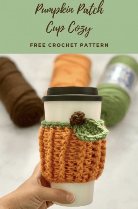Crochet Pumpkin Patch Cup Cozy (Free Pattern)