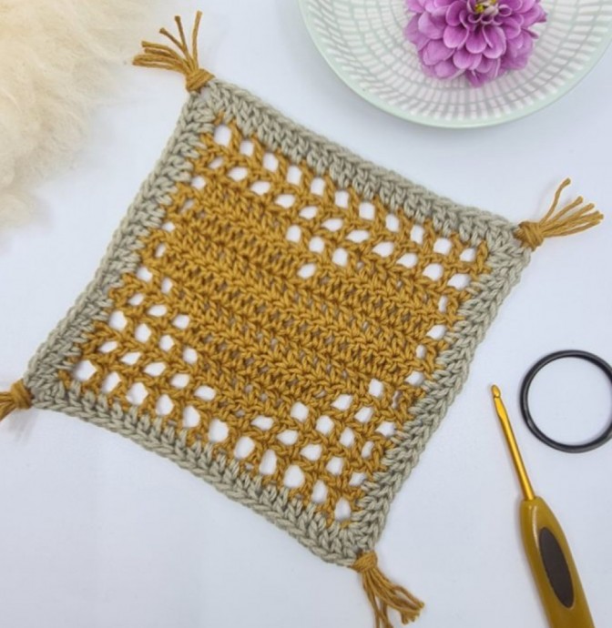 Crochet Square Heart Mug Rug