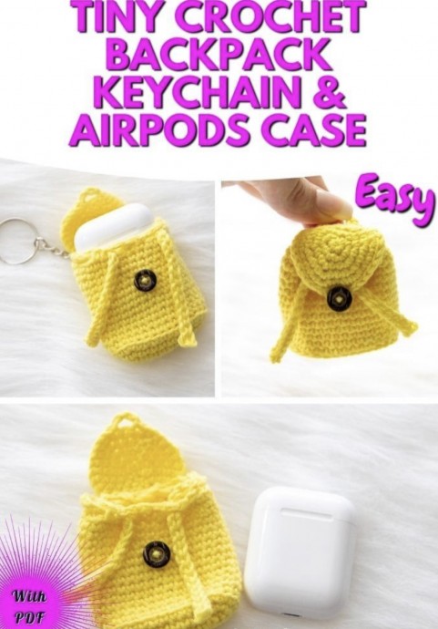 Crochet Tiny Backpack Keychain and Airpods Case