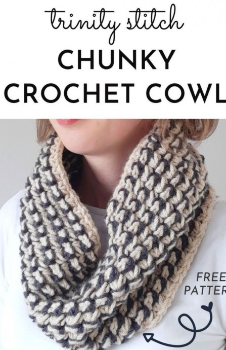 Crochet Trinity Stitch Striped Cowl