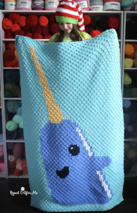 Corner-to-Corner Crochet Narwhal Blanket