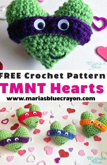 Crochet Teenage Mutant Ninja Turtle Hearts (Free Pattern)