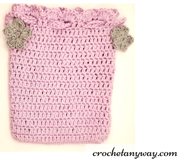 Crochet Gift Bag with Flower Drawstring