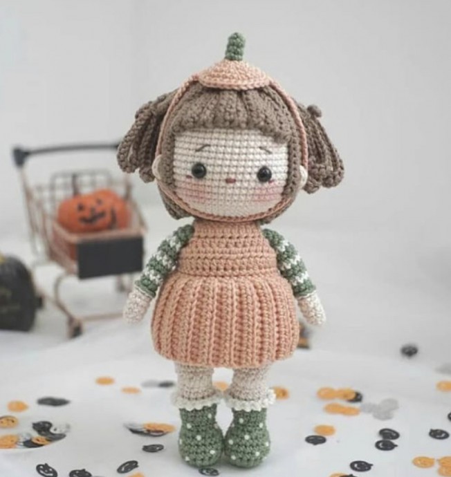 Crochet Pumpkin Girl Doll