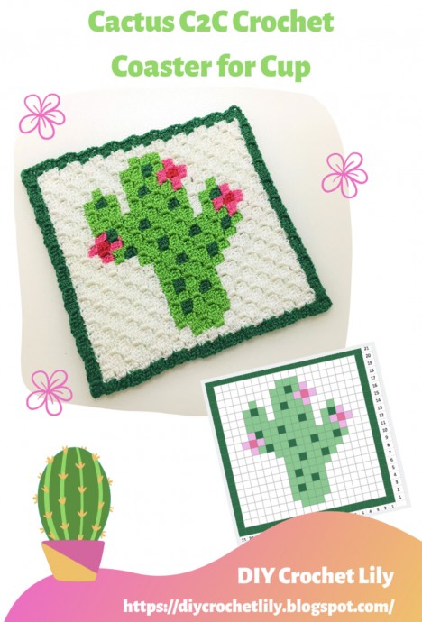 Cactus C2C Crochet Cup Coaster