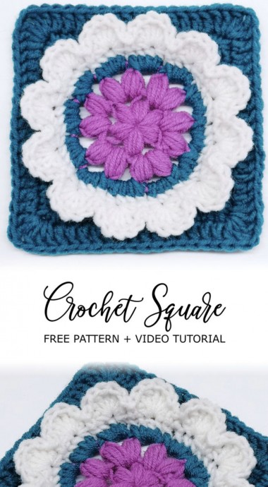 Granny Square Crochet Pattern with 3D Flower