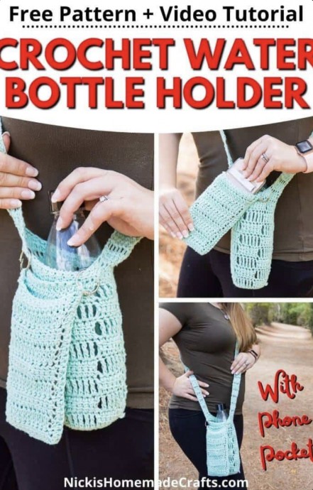 Free Crochet Pattern for Stylish Water Bottle Holder with Phone Pocket Free Crochet Pattern for Stylish Water Bottle Holder with Phone Pocket