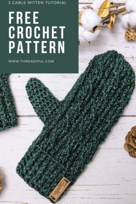 Crochet Three Cable Mitten