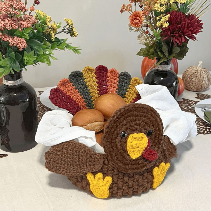 Create a Whimsical Crochet Turkey Bread Basket for Thanksgiving Decoration