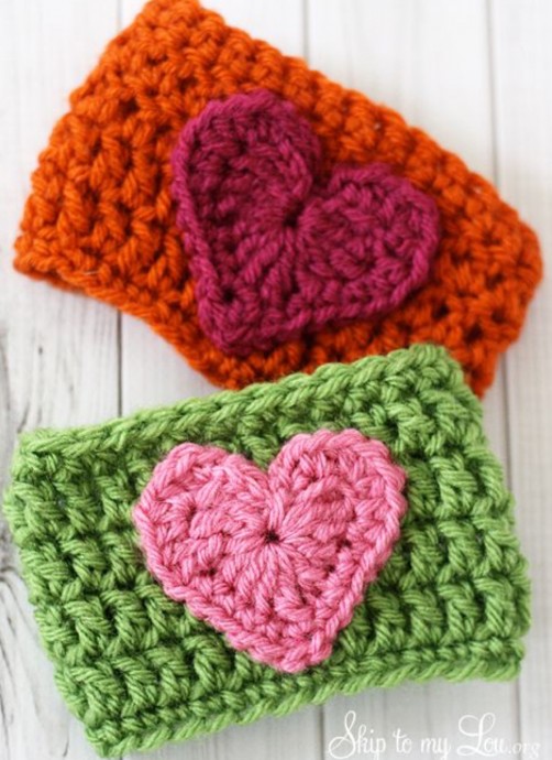 Crochet Heart Coffee Sleeve