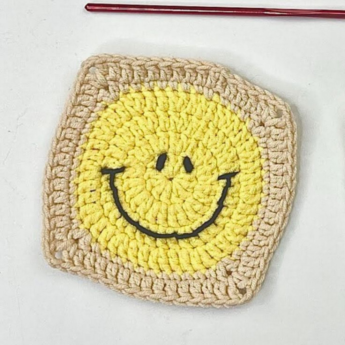 Crochet a Smile Emoji Square Coaster