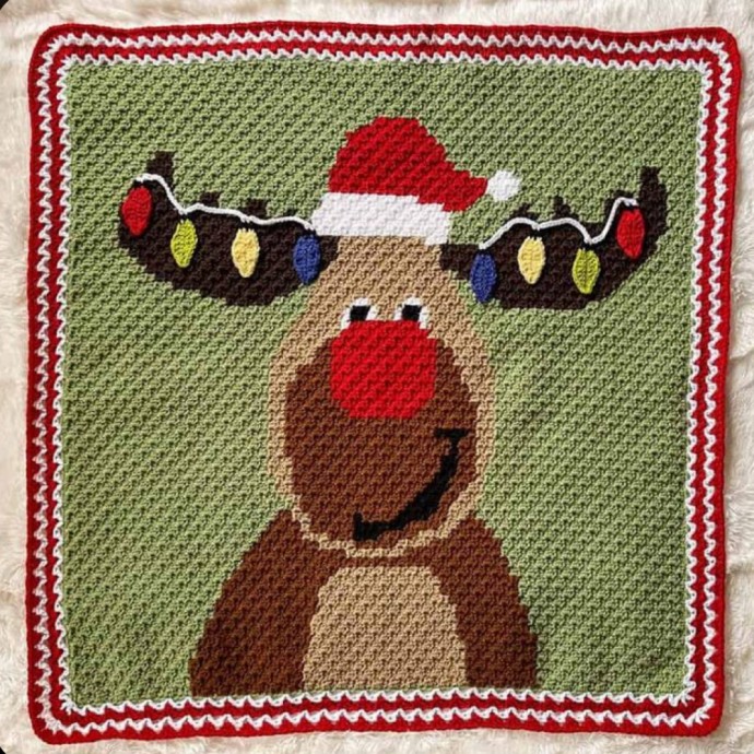 Crochet Moose C2C Christmas Blanket