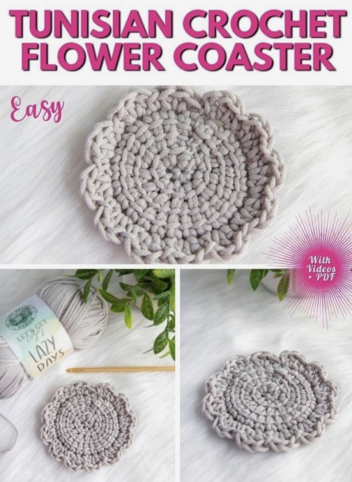 Tunisian Crochet Flower Coaster